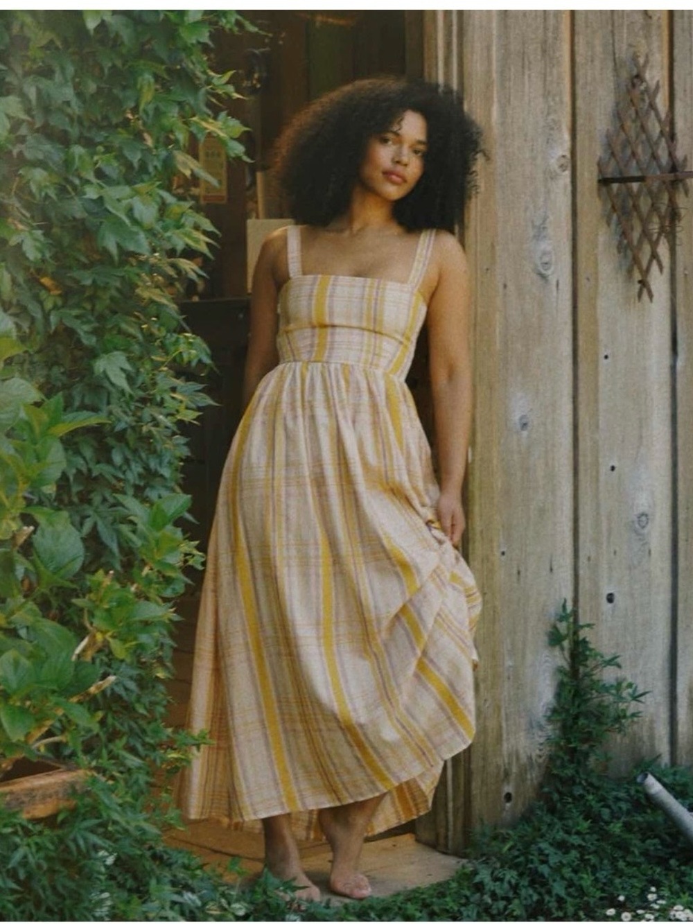Christy Dawn Gwen Yellow Cream "Honey Plaid" maxi-length Dress